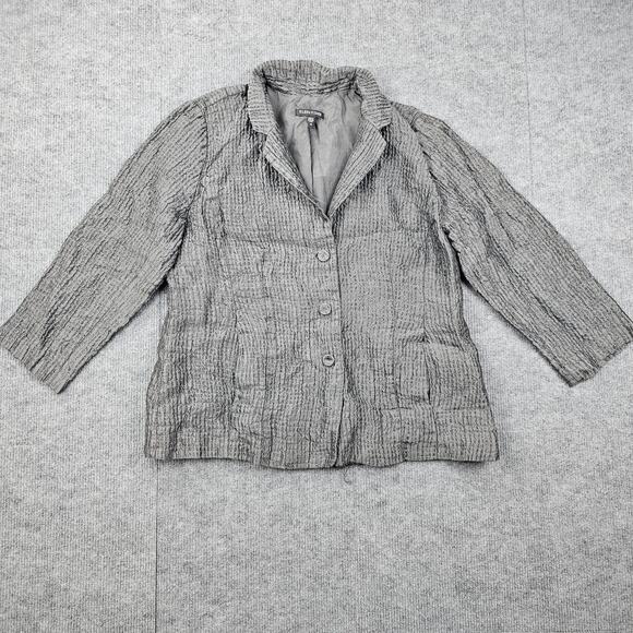 Eileen Fisher Jacket Womens Medium Crinkle Textured Silk Blazer Old Money Gray - Picture 1 of 7